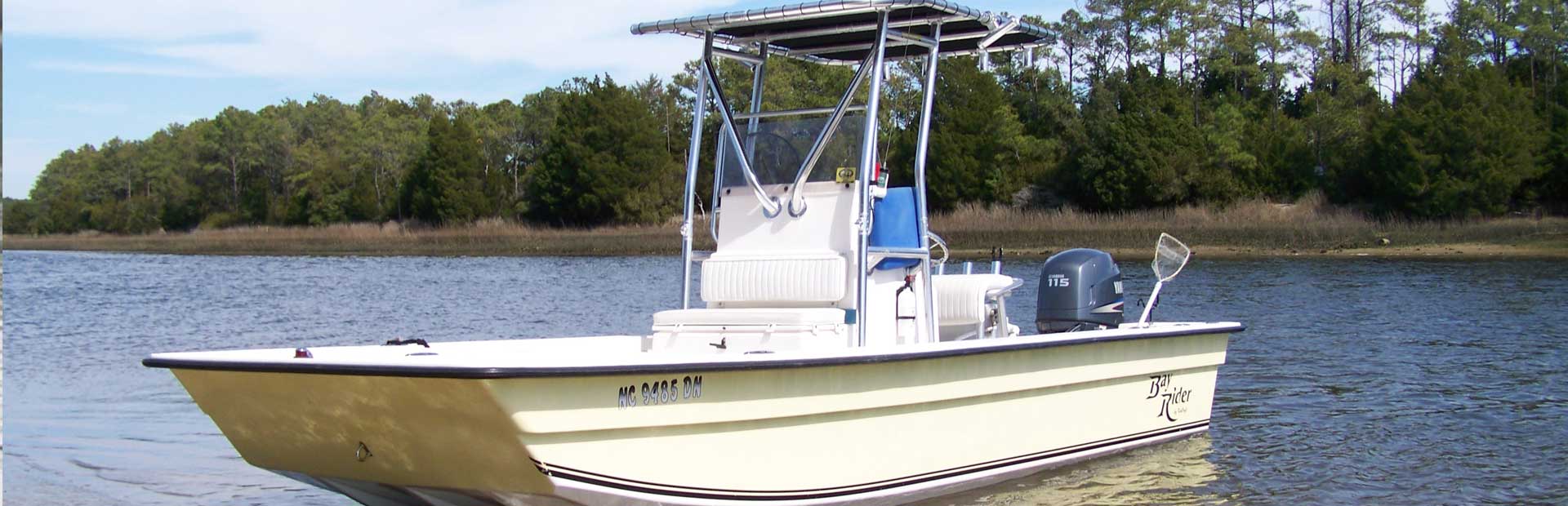 Center Console Fishing Boat on a lake.